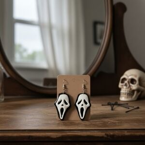 Black and White Ghost Face Earrings